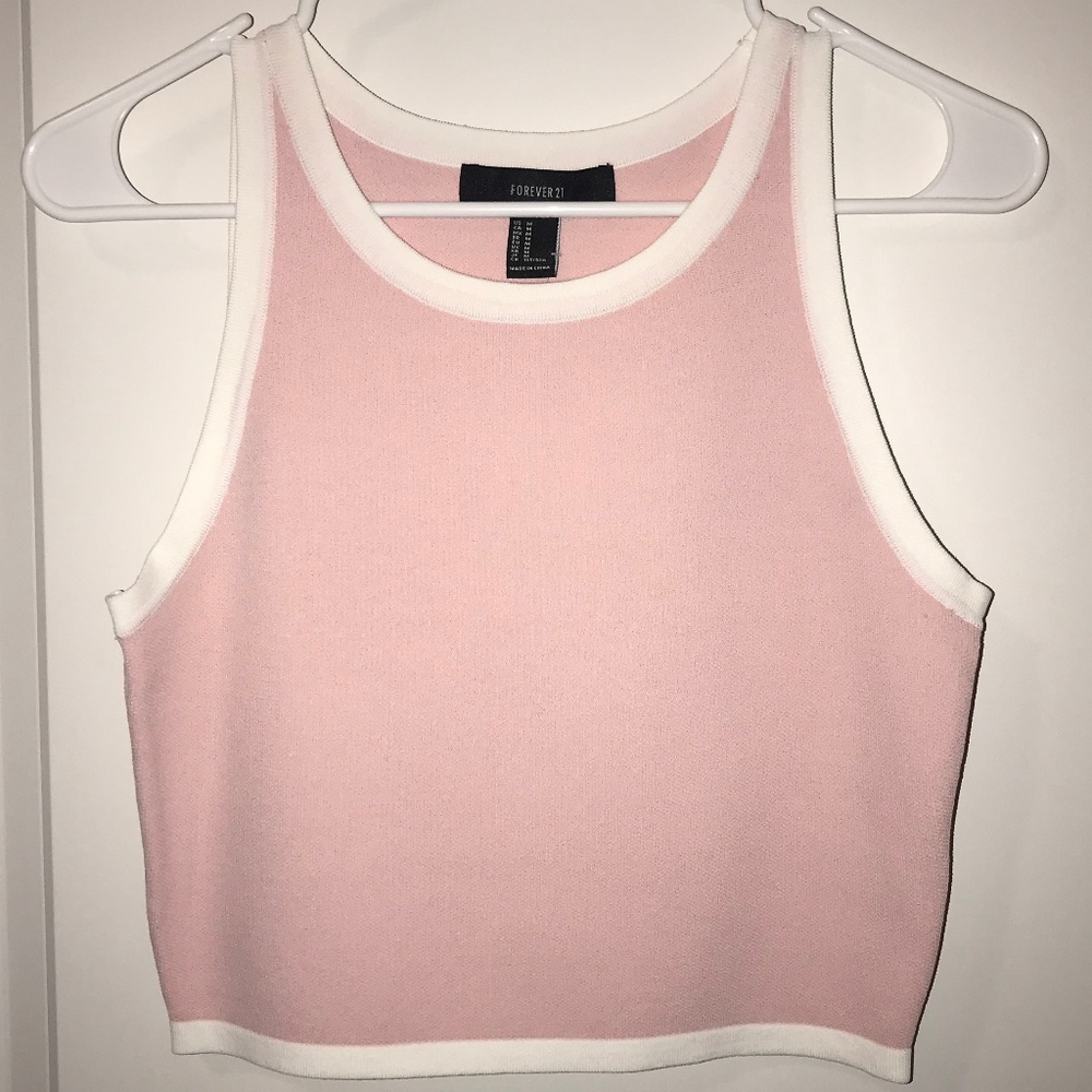 Forever21 Pink/White Sweater Crop Tank Top Size M